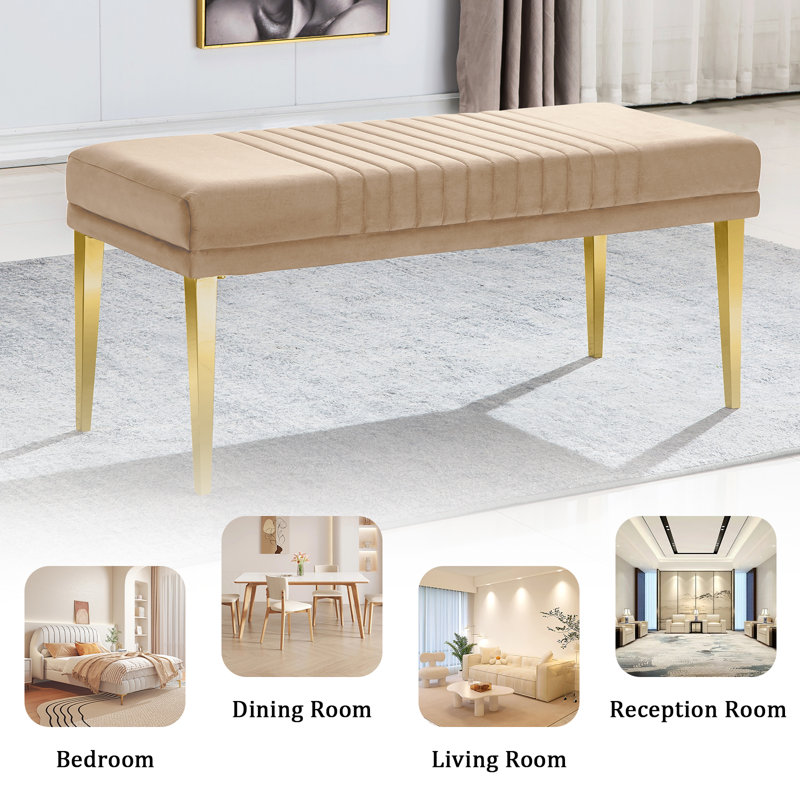 Brossard Velvet Upholstered Bench, Cream