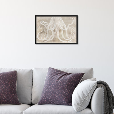 Pieuvre en papier nautique et côtier - impression sur toile tendue