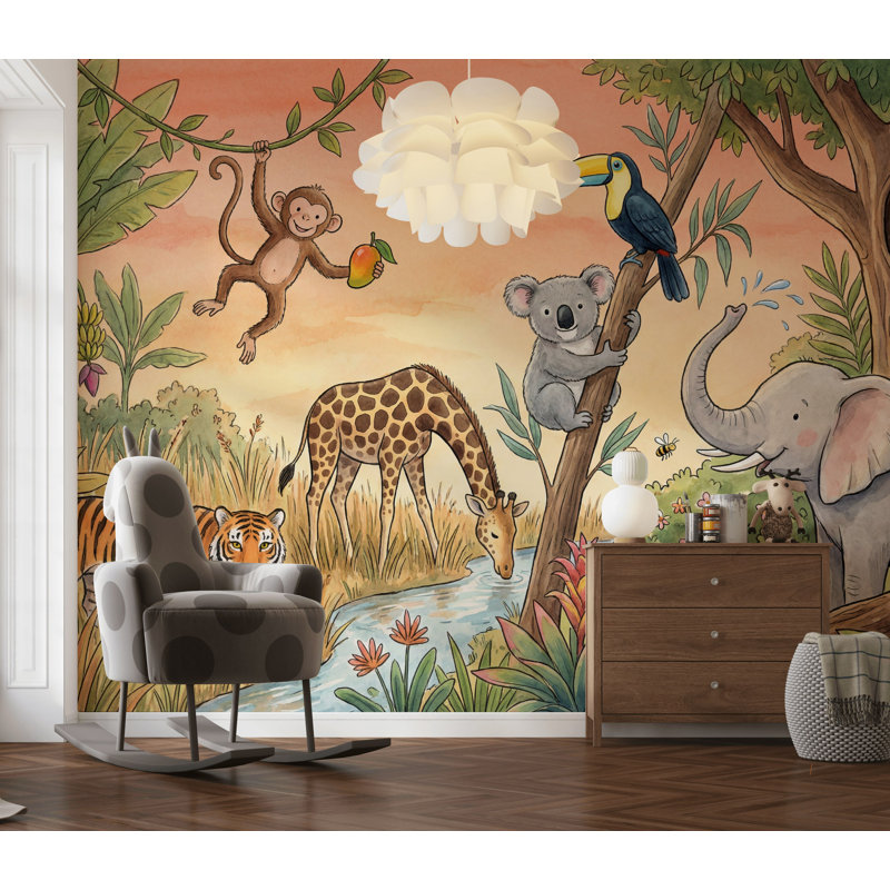 Papier peint Jungle Safari, 160 po x 108 po, Peler et coller