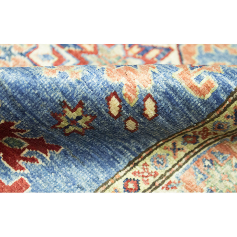 Tapis de couloir bleu clair / ivoire / orange noué à la main de haute qualité
