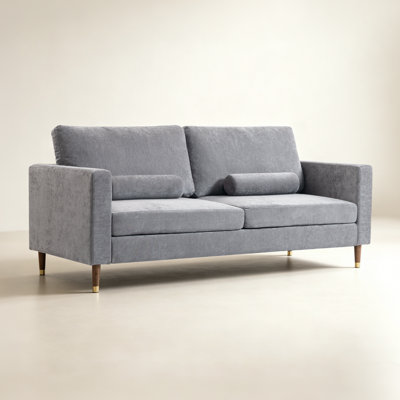  Modern Square arm Sofa with Elegant Brass Accents 2 Bolster Pillows