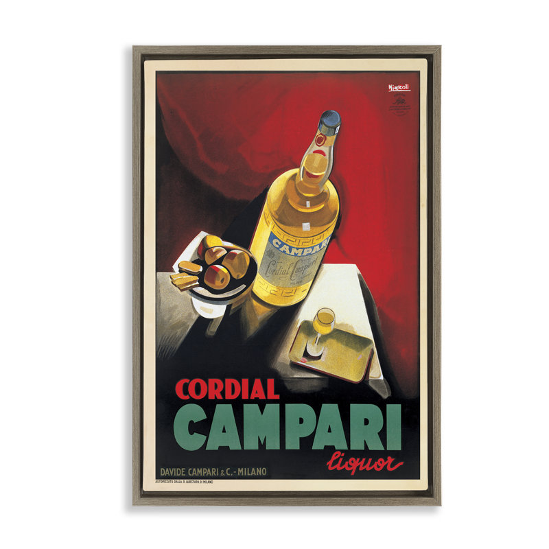 Art mural antique sur toile flottante avec liqueur, par Marcello Nizzoli, 31" H x 21" W, Cadre flottant orme Montalcino
