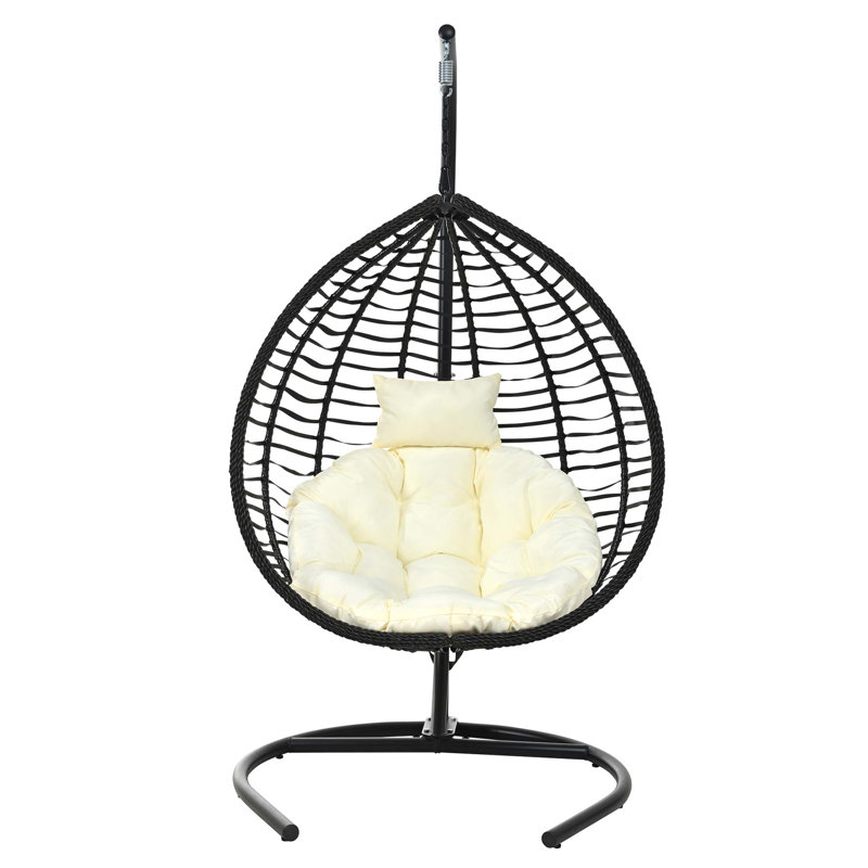 Indoor Outdoor Hanging Hammock Chair With Stand, Foldable Rattan Egg Swing Chair With Iron Frame And Plush Cushion, Perfect For Porch, Garden, Balcony, And Indoor Use