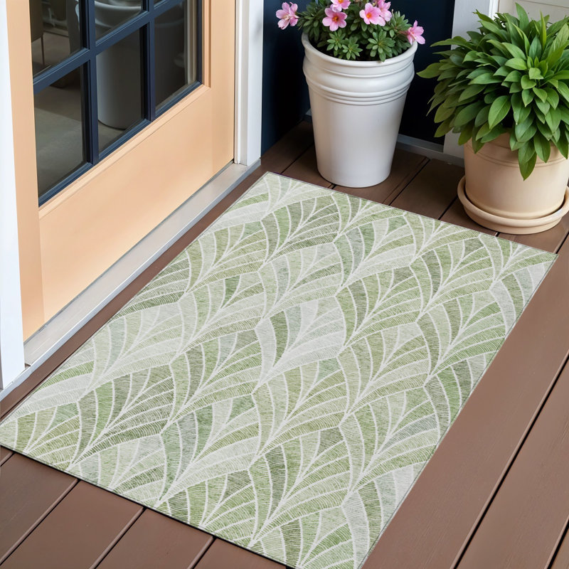 HomeRoots 3' X 5' Sage Artichoke Green And Mint Green Geometric Washable Indoor Outdoor Area Rug