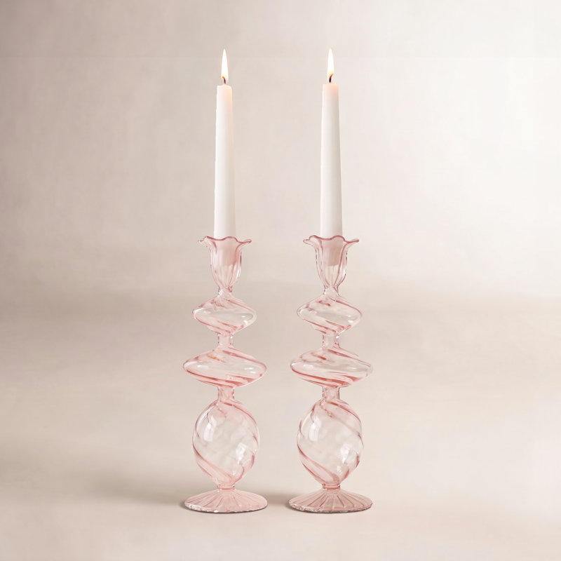 Bougeoir tourbillon rose, rose, ensemble de 2