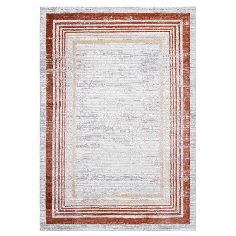 Collection Ivory/Bordered Non-Shedding Living Room Bedroom Dining Home Office Stylish And Stain Resistant Area Rug