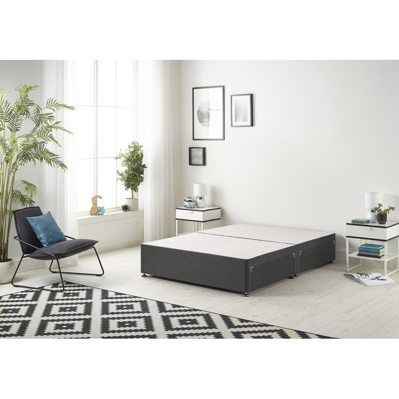 Dennishia Tweed Fabric Divan Base with Drawer Options no Headboard, Charcoal, Single (3'), 2 Drawers