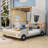 Wooden Car-Shaped Platform Bed with LED and Pillows-1575108263