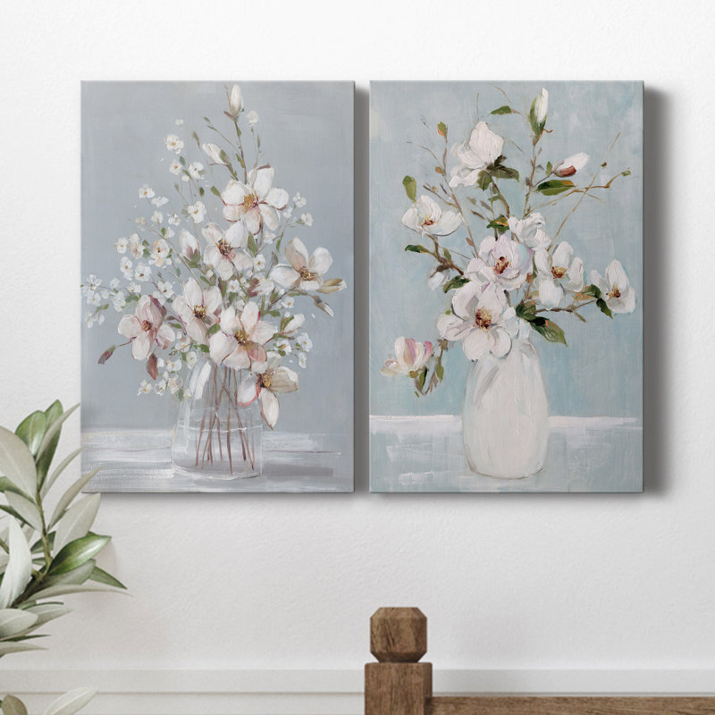 Magnolia Romance - Ensemble de 2 peintures sur toile tendue, H 12 po x l 16 po x P 1 po