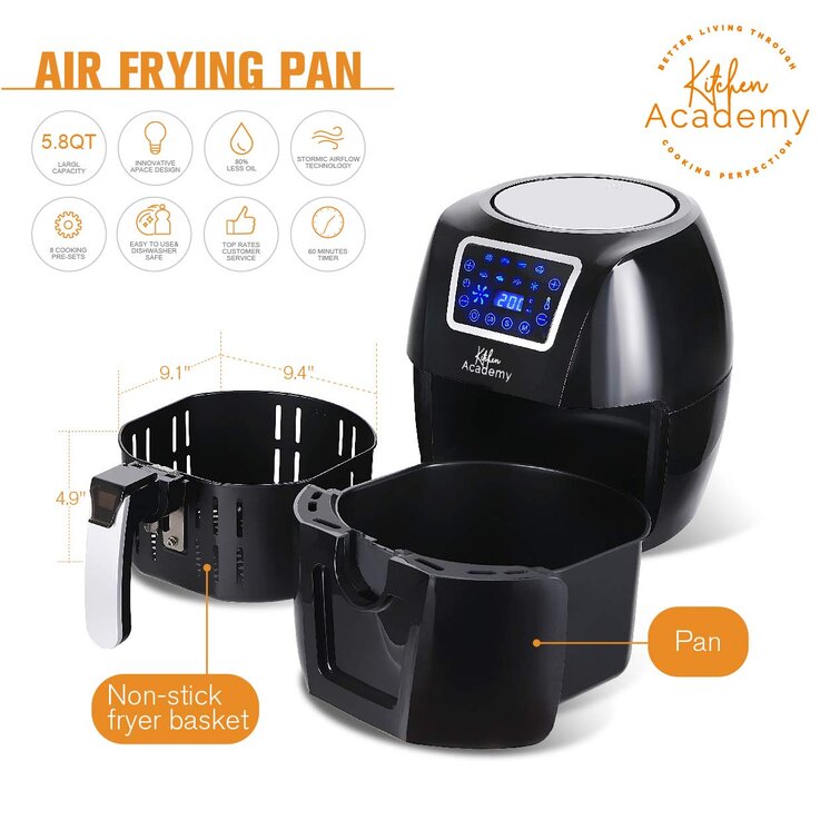 Kitchen Academy Extra Large Air Fryer Power XL 5.8 Quart Airfryer –  AlphaMarts