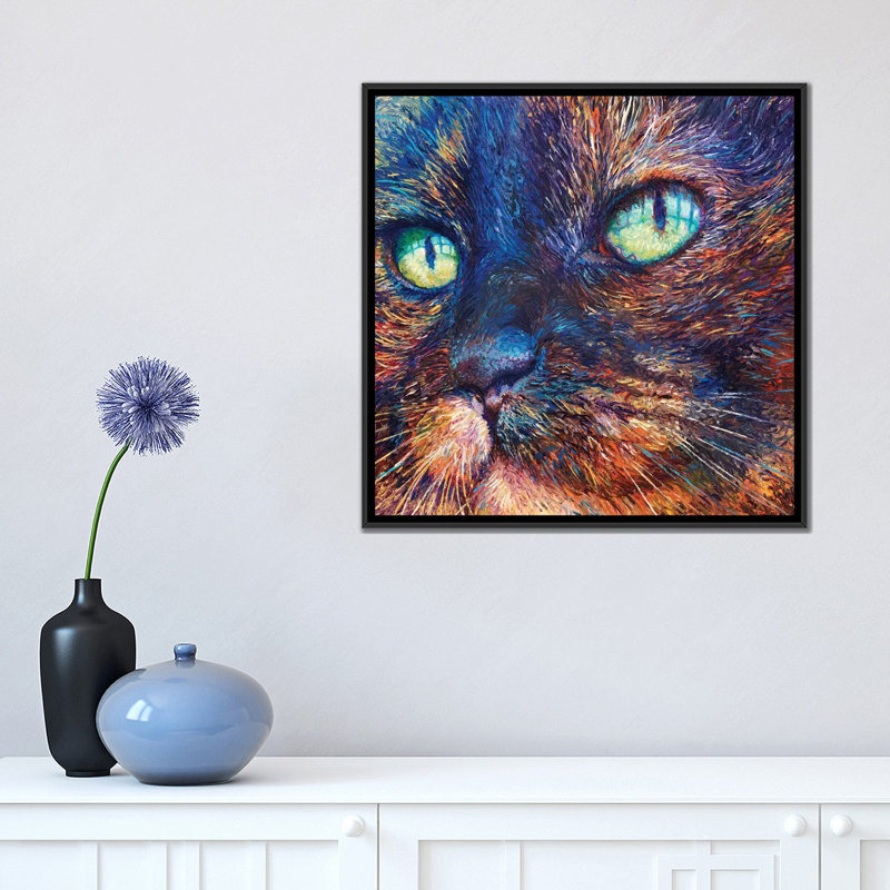 " Foxy " by Iris Scott, 18" H x 18" W x 1.5" D, Black Framed Canvas, No Mat