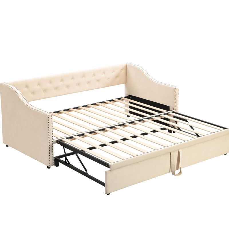 Lit de jour simple avec couchette escamotable en beige élégant - Fonctionnel et sans espace requis pour une expérience de sommeil confortable