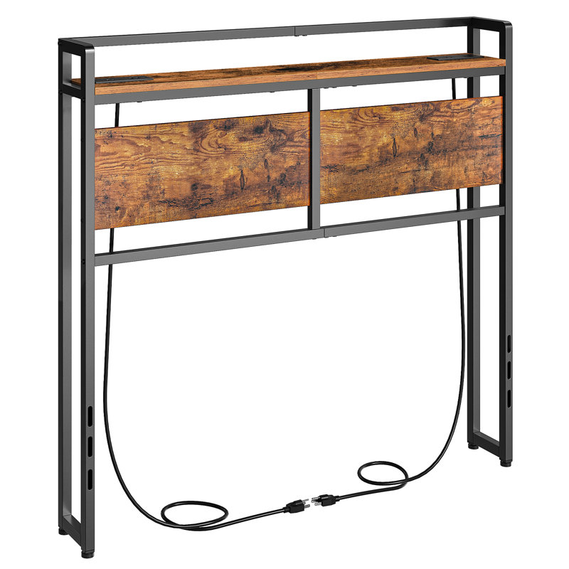 Morano 39.9"H Metal Headboard with Charging Station, Brown/Black, Twin