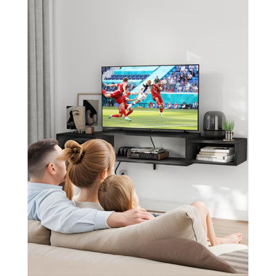 55"" Floating Wall TV Cabinet Stand With Power Outlet, Wall Mounted Wood Media Console, Modern Entertainment Center  (Black Color) -  Ebern Designs, CB5FD709B0914F928EB682B5AE8C9ED0