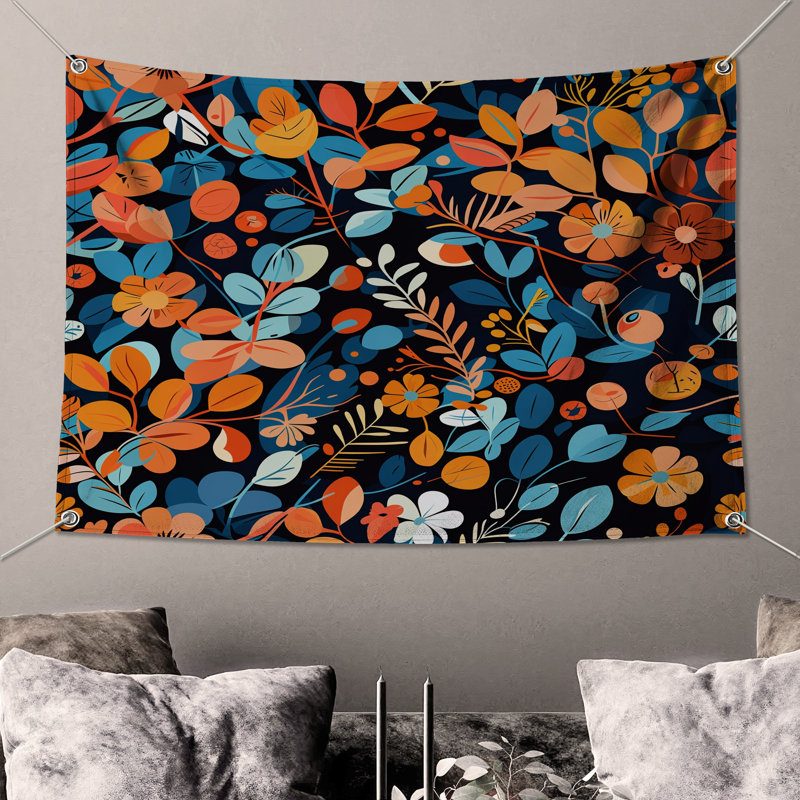 Tapisserie murale florale - Décoration murale à motif, 104 po H x 88 po avec 4 œillets