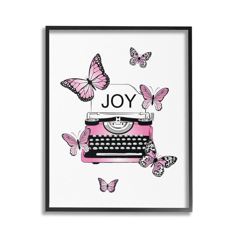 Machine à écrire avec art giclée de joie par Martina Pavlova, Giclée encadrée noir minuit, H 14 po x l 11 po