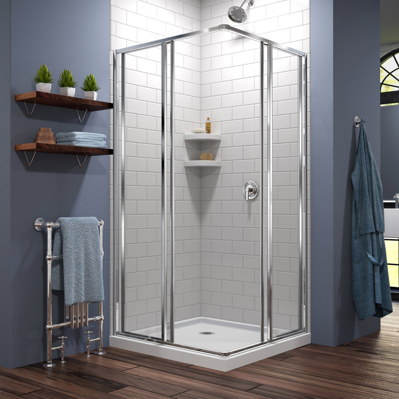 Cornerview 36" x 74.75" Framed Square Sliding Shower Enclosure with Base Included, White, Chrome