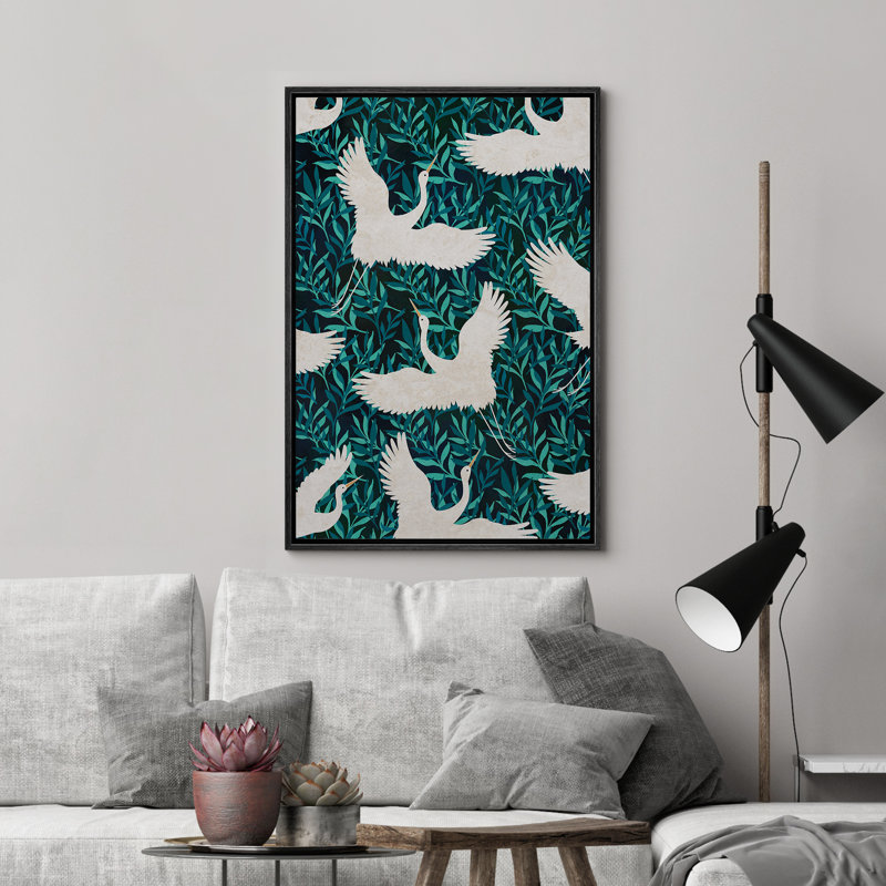 «Goose Illusion Tropical Green Modern Decor», impression sur toile encadrée, Noir, noir, noir, noir, H 24 po x l 16 po