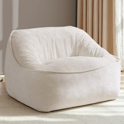 Oversized 45.5" W Bean Bag Chair for Adults, Foam Filled, Cream Chenille