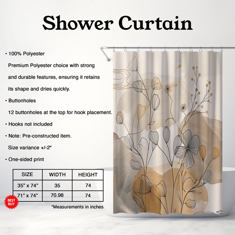Rideau de douche standard neutre 1 pièce, H 74 po x l 71 po