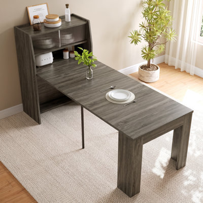 Multifunctional convertible dining table with storage side cabinet, space saving design for small apartment kitchen and dining room