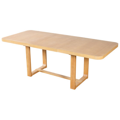 Table de salle à manger extensible en bois, table de cuisine rectangulaire de 60 à 84 pouces avec coins arrondis, rallonge amovible, garniture de rainure, base et coussins de pieds, coussin naturel et beige