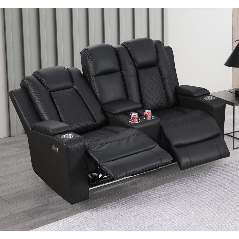 Tiertza Dual Motor Power Reclining Sofa with Bass Speaker, Hidden Storage, Cup Holder, Black