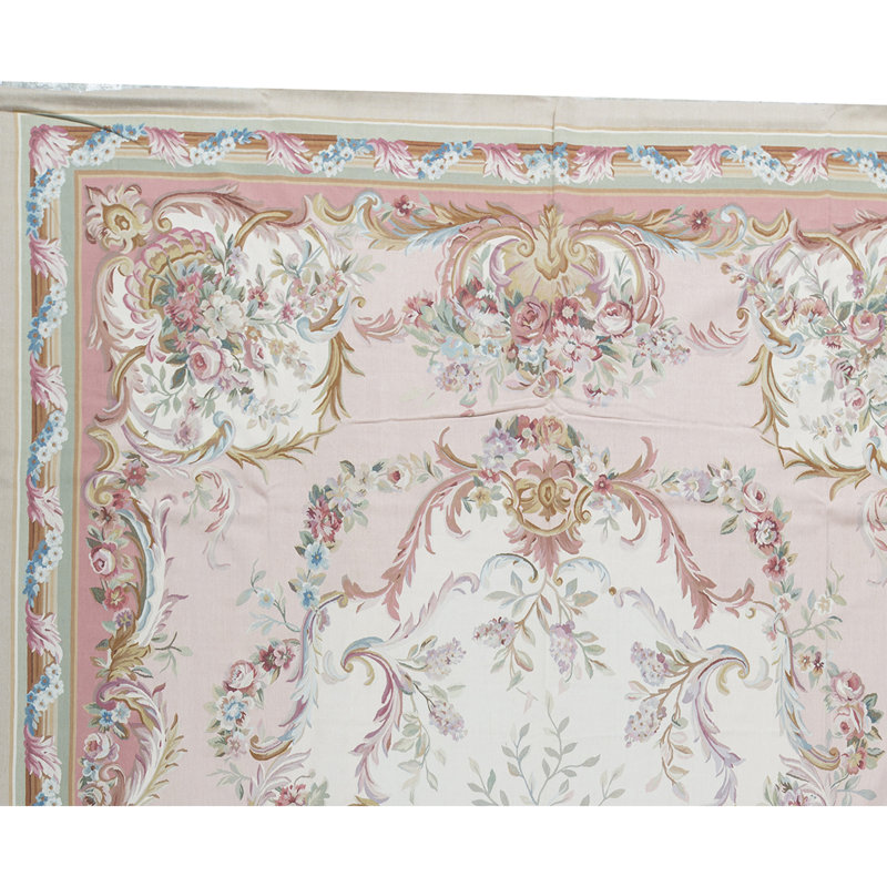 Aubusson Renaissance Hand Knotted Wool Oriental Area Rug in Ivory/Rose