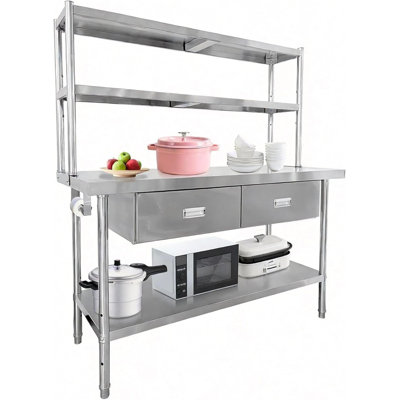 Stainless Steel Table with Overshelves and Drawers, 48" Wide Heavy Duty Commercial Work & Prep Table, 1460LBS Load Capacity Workbench with Adjustable Undershelf for Restaurant Garage Workshop