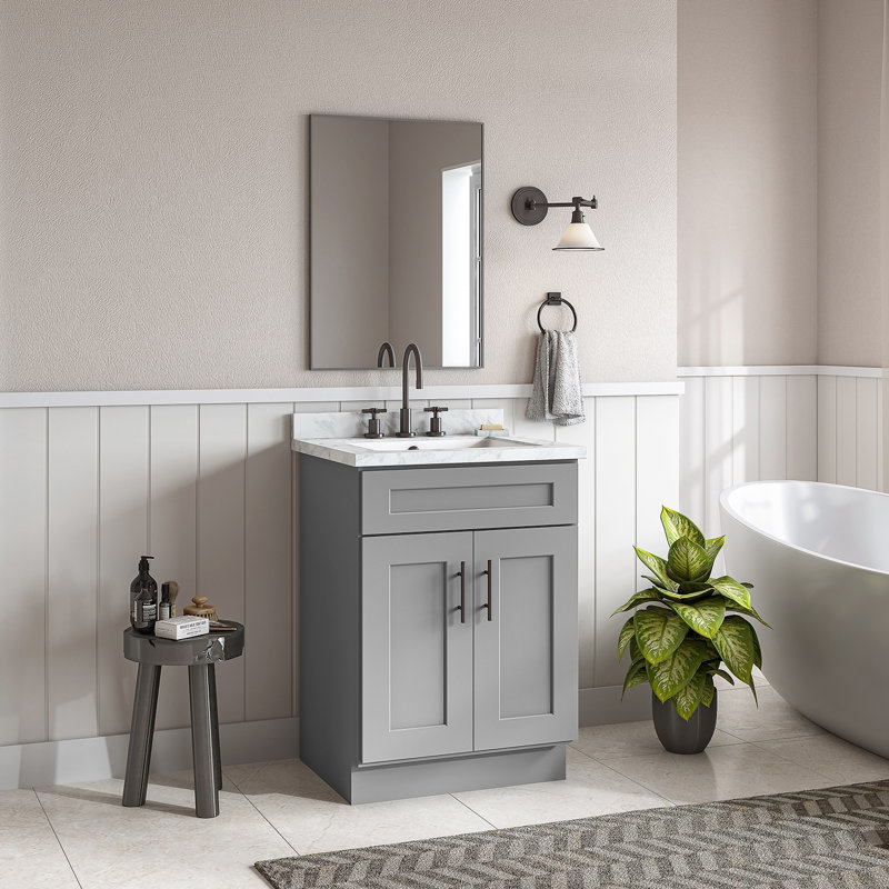 Armoire de salle de bain en bois massif prêt à assembler avec comptoir Shaker - comptoir non inclus, Gris