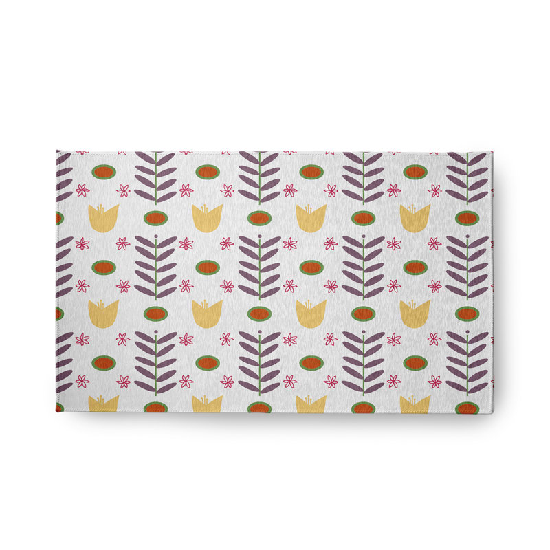 Tapis intérieur / extérieur en chenille tissé à la machine Floral, Rectangle 1 pi 6 po x 2 pi 6 po