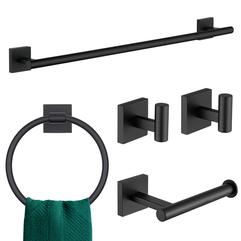 Ensemble de quincaillerie de salle de bain 5 pièces, Noir mat