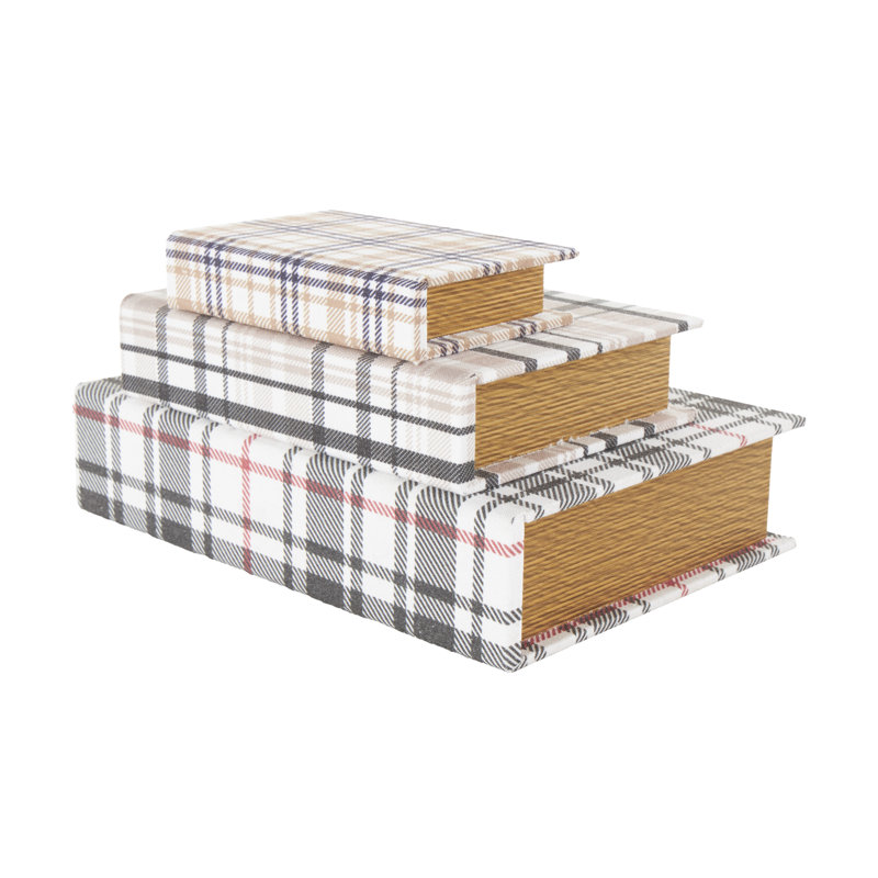 Storage Book Geometric Box With Plaid Inspired Pattern And Paper Detailed Edges