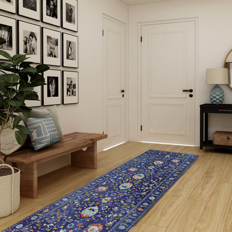 Farhaad Navy And Blue Runner Rug, Runner 2'2" x 10'