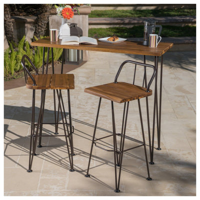 Ensemble de salle à manger 3 pièces à hauteur de bar Denali - plateau en bois d'acacia massif et tabourets de bar avec repose-pieds