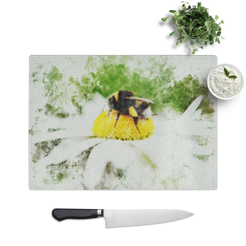 Bee Collecting Pollen Vol.2 Watercolour Chopping Board, 0.4cm H x 28.5cm W x 39cm L