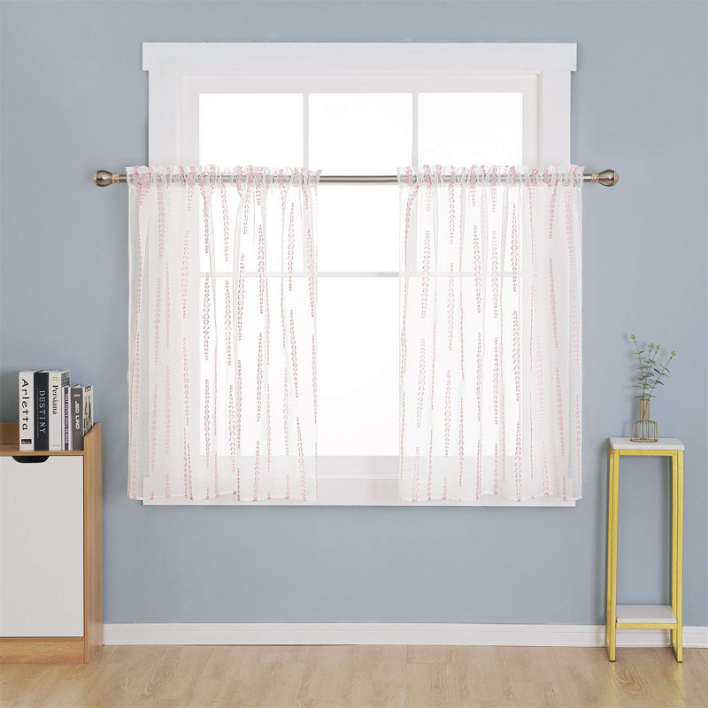 Jacquard Striped Design Rod Pocket Sheer Curtains (Set of 2), 52" W x 63" L, Pink