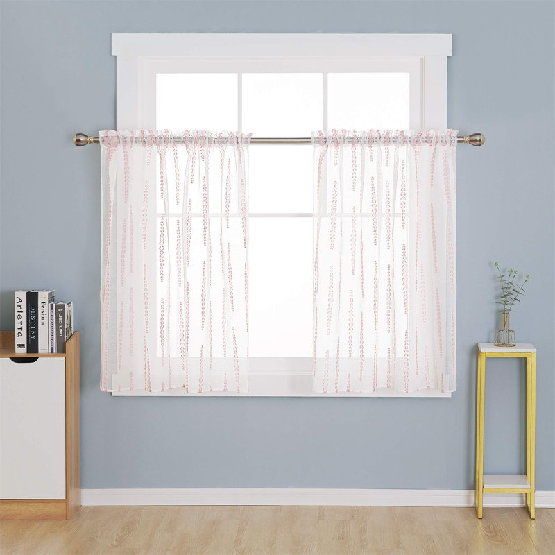 Jacquard Striped Design Rod Pocket Sheer Curtains (Set of 2), 52" W x 95" L, Pink