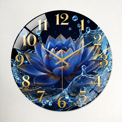 "Blue Lotus", horloge murale en verre