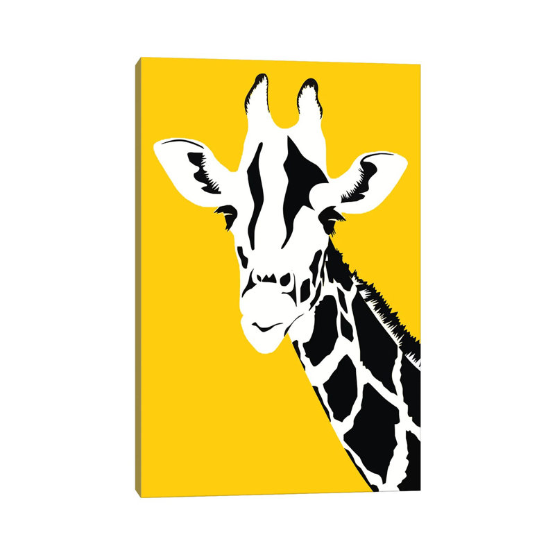Girafe sur fond jaune - Toile tendue, H 26 po x l 18 po x 1,5 po
