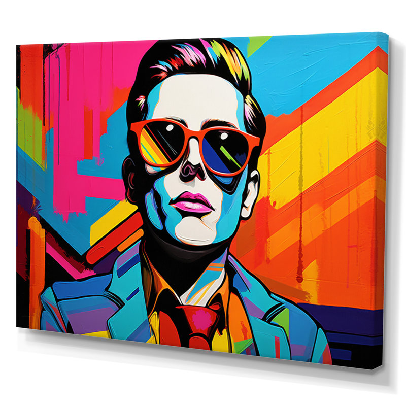 Pop Art, autoportrait II - gens, art mural, salon, H 24 po x l 32 po x P 1 po, Toile tendue