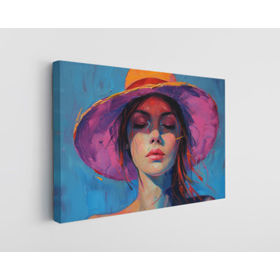 Painting Woman in a Hat with Mysterious Colors Canvas Print, Modern Wall Art Decor for Home & Office, Painting Reproduction