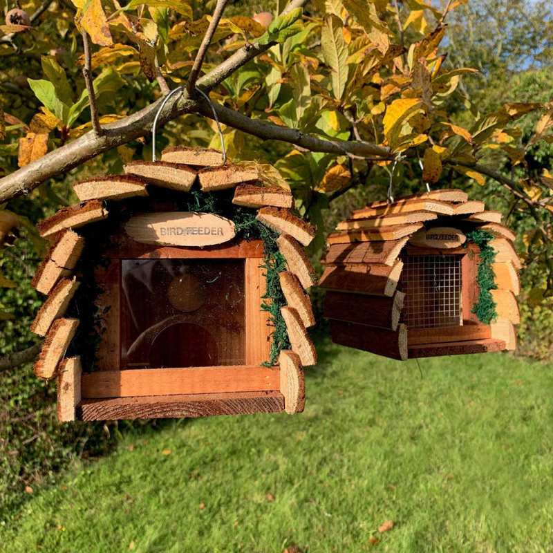 Krisha Wood Hanging Hopper Bird Feeder