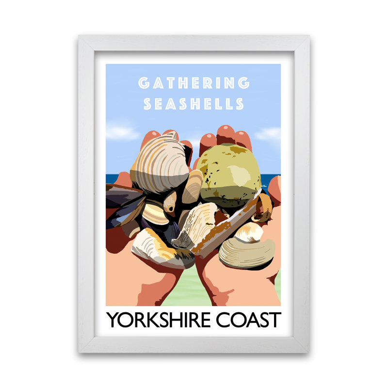 Gathering Seashells Yorkshire Coast by Richard O'Neill - Single Picture Frame Print, 594 cm H x 42 cm W, White