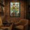 Plantes et fleurs, livres, tournesols, motif de vitrail, reproduction d'art