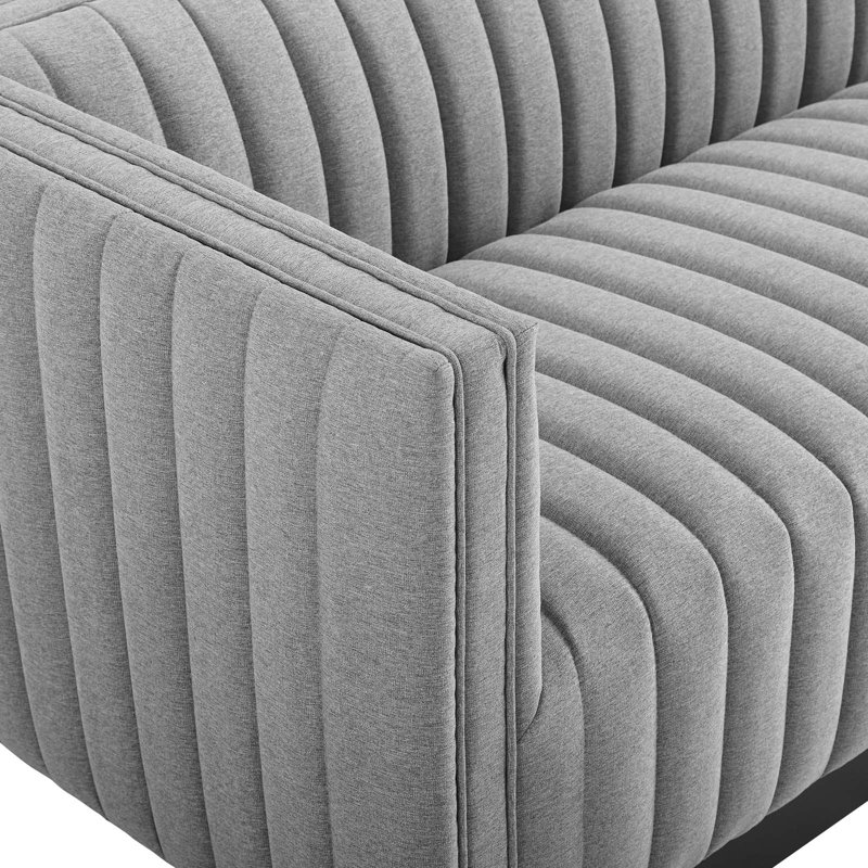 Modway Conjure Channel Tufted Velvet Sofa, Light Grey Velvet