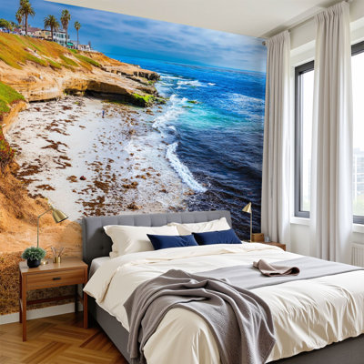 Peel and Stick Wallpaper La Jolla coastline Southern California San Diego Wall Murals 100"H x 144"W Removable PVC Wall Paper Self-Adhesive Wall Decor for Bedroom Living Room Home Office