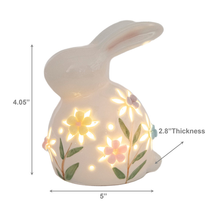Led Porcelain Bunny With Floral