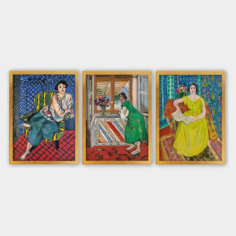 Ensemble de 3 peintures élégantes encadrées décoratives, 13,8 x 17,7 pouces chacune | 100% bois avec cadre 100% polystyrène (épaisseur: 0,8 pouce) | Impression numérique UV, parfaite pour le salon et la décoration intérieure