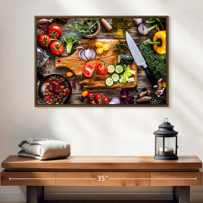 Légumes, ingrédients frais, 25 po x 17 po, Cadre flottant en noyer